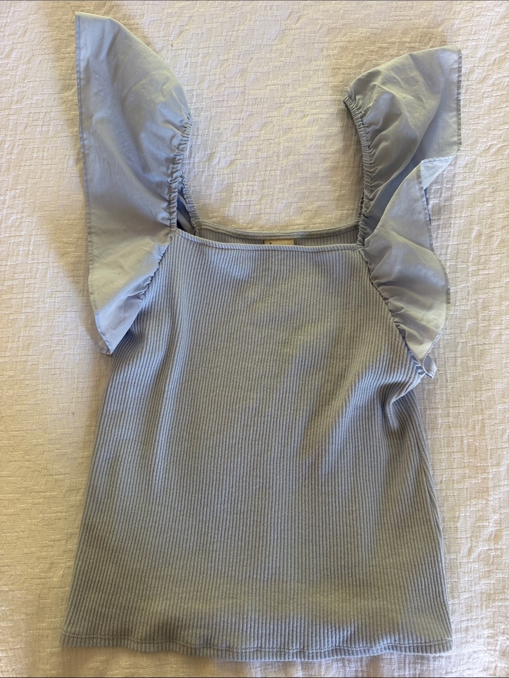 a new day Light Blue Ruffled Ribbed Tank Top